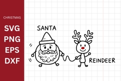 Santa and Reindeer SVG, Kids Drawing, Silhouette, Cricut Product Image 1