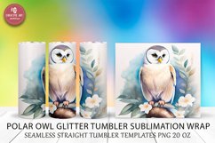 Polar Owl Glitter Tumbler Sublimation Wrap, Watercolor Seaml Product Image 1