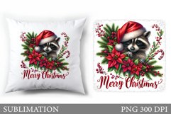 Cute Raccoon Pillow Design. Christmas Pillow Sublimation Product Image 1