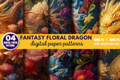 Fantasy Floral Dragon Digital Paper Bundle PNG Product Image 8
