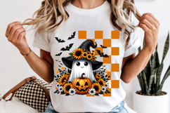Cute Halloween Ghost PNG, Sunflower Pumpkin Sublimation Product Image 6