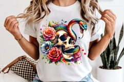 Floral Snake Skull PNG Gothic Halloween Sublimation Design Product Image 6