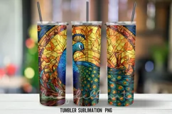 Peacock Stained Glass Tumbler Wrap Sublimation Design Product Image 4
