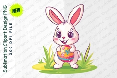 Cute Easter Bunny Holding Decorated Egg Clipart Product Image 1