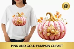 Pink and Gold pumpkin clipart, pumpkin sublimation Product Image 1