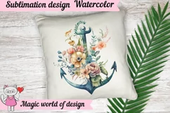Nautical Clipart Floral Anchor PNG Retro Product Image 4