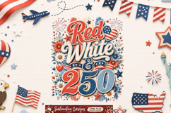 Red White &amp; 250 Sublimation Design,4th of july Sublimation Product Image 2