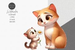 Mother's Day, Kitten clipart, Flowers clipart, Cute animal Product Image 1