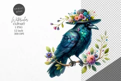 Raven clipart, Bird clipart, Floral clipart Product Image 1