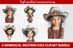4 Whimsical Western Kids Clipart | Cute Cowboy &amp; Cowgirl PNG Product Image 1