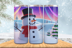 Winter Snowman Snowflake PNG, Icy Tree 20oz Tumbler wrap Product Image 1