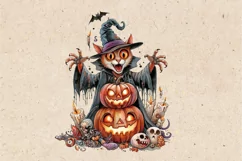 Watercolor Halloween Spooky Cat PNG sublimation Product Image 2
