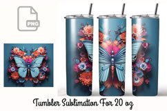 3D Butterfly Flower Tumbler Wrap PNG Product Image 1