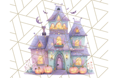 Pastel Halloween Town PNG Clipart, Spooky Shops &amp; Homes Png Product Image 3