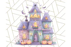 Pastel Halloween Town PNG Clipart, Spooky Shops & Homes Png Product Image 3