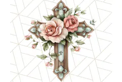 Faith Cross PNG with Flowers, Watercolor Religious Art Print Product Image 3