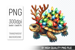 Watercolor Christmas Turtle With Lights Clipart PNG Bundle Product Image 7