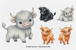 15 Bundle Watercolor Highland Buffalo Horn Farm Sticker Product Image 7