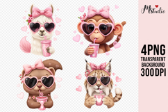 Valentine Pink Animals with Heart Sunglasses PNG Product Image 1