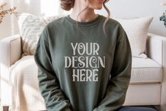Gildan 18000 Military Green Crewneck Sweatshirt Mockups,G180 Product Image 1