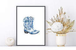 Watercolor Blue Coquette Bow Cowboy Boot Print Product Image 7