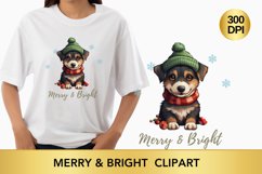 Merry &amp; Bright Christmas Dog clipart, Dog Sublimation Product Image 1