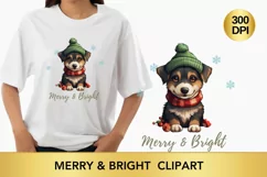 Merry & Bright Christmas Dog clipart, Dog Sublimation Product Image 1