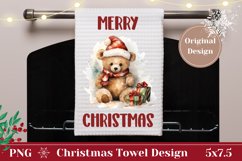 Merry Christmas Kitchen Towel, Watercolor Bear Dish Towel Product Image 1