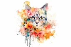Watercolor Cats with flowers sublimation designs png bundle Product Image 8