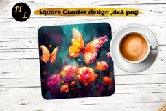 Butterflies Coaster design,Flowers Square Coaster png Product Image 1