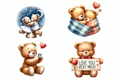 20 Teddy bears couple Valentine watercolor clipart Product Image 7