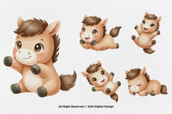 15 Bundle Watercolor Baby Horse Foal Pony Herd Stallion Product Image 7