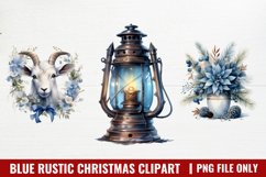 Blue Rustic Christmas Clipart, Rustic Christmas Watercolor Product Image 1