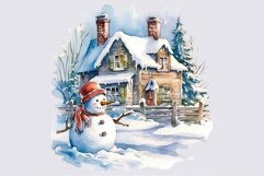 Snowman clipart, Cottage clipart, Christmas bundle clipart Product Image 6