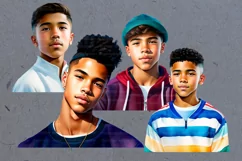 Mixed-race teenage boys clipart 28 PNG Product Image 8