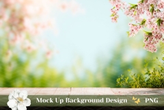 Spring Flowers Background Mockup, Wooden Table Background Product Image 1