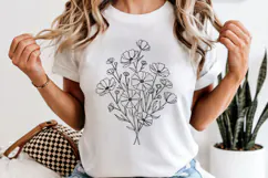 Wildflowers Floral PNG, Fine Line Art Botanical Sublimation Product Image 1