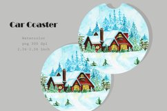 Car Coaster Sublimation PNG Watercolor Winter Home Coaster. Product Image 2