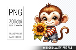 Cute Monkey , Animal Sublimation Clipart PNG Product Image 1