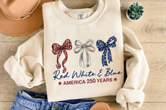 Red White &amp; Blue 250 Anniversary PNG T-Shirt|4th of July PNG Product Image 7
