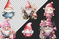 Watercolor Baby Pink Christmas Gnomes Clipart Set Product Image 3