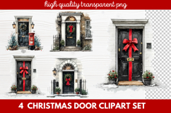 4 Christmas Door Clipart Set | Festive Holiday Front Door Product Image 1