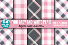Pink Grey and White Plaid Digital Paper Background PNG Product Image 1