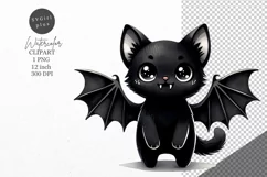 Halloween clipart, Black kitten clipart, Bat clipart Product Image 1