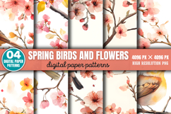 Spring Birds And Flowers Patterns PNG Product Image 1