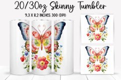Rainbow Butterfly and Flowers - Tumbler Sublimation Design Product Image 1