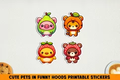 Cute pets in funny hoods printable stickers|Kawaii animals. Product Image 1