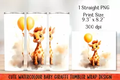 Watercolor Giraffe Tumbler Wrap|PNG Sublimation. Product Image 3