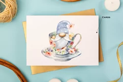 Watercolor gnome in a mug of tea with cookies, Gnome PNG Product Image 7