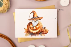 Watercolor Halloween gnome with pumpkins, Gnome PNG Product Image 6